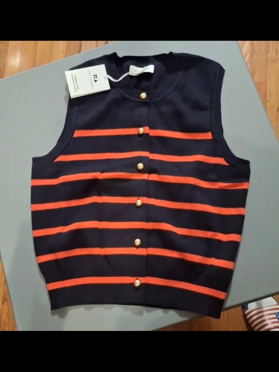 Free Assembly Sweaters - Womans Red Striped Navy Blue Button-Front Knit Vest.. Free Assembly Medium